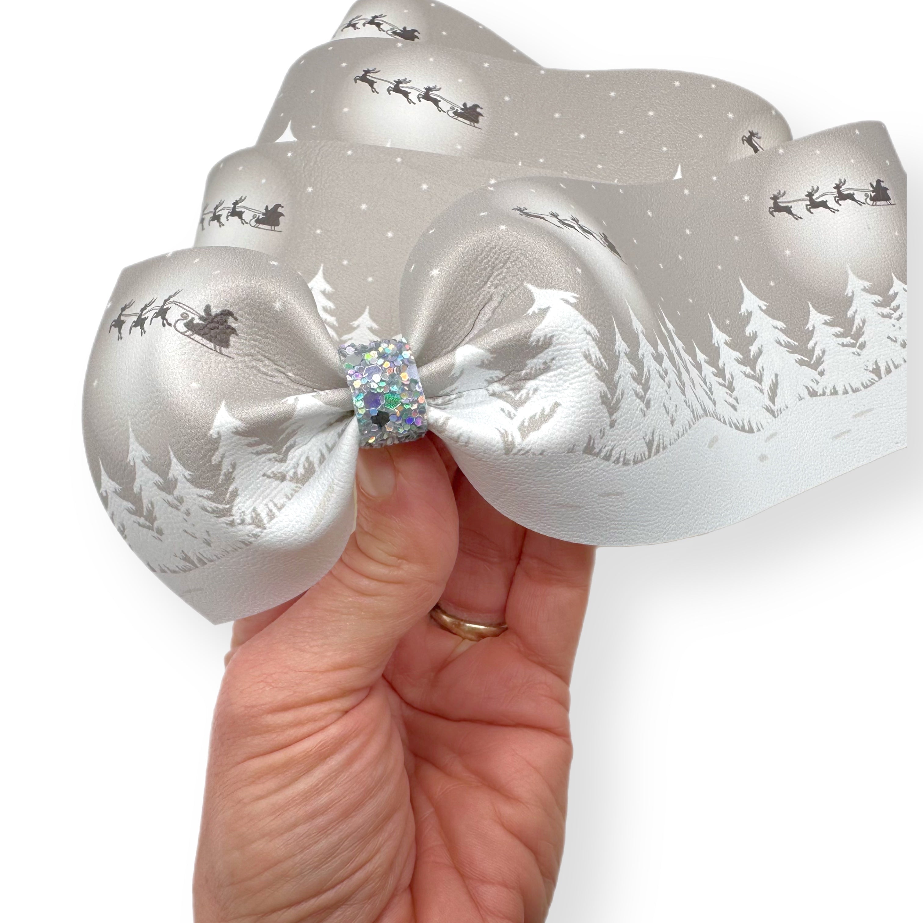 Xmas Eve Silver Snow Scene | Story Style Faux Leather Mega Bow Strips