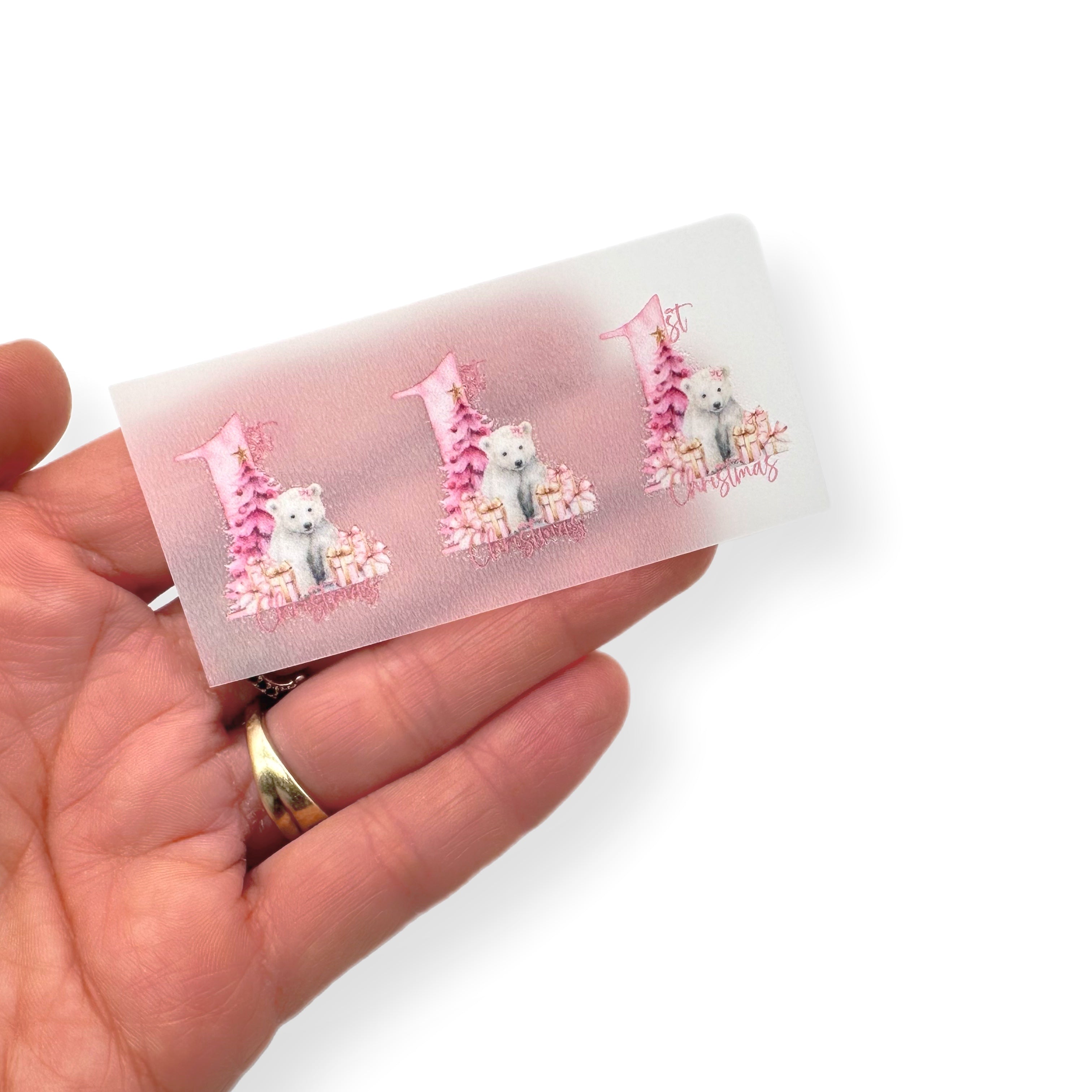 1st Christmas Pink Polar Bear DTF Mini Transfers 1''