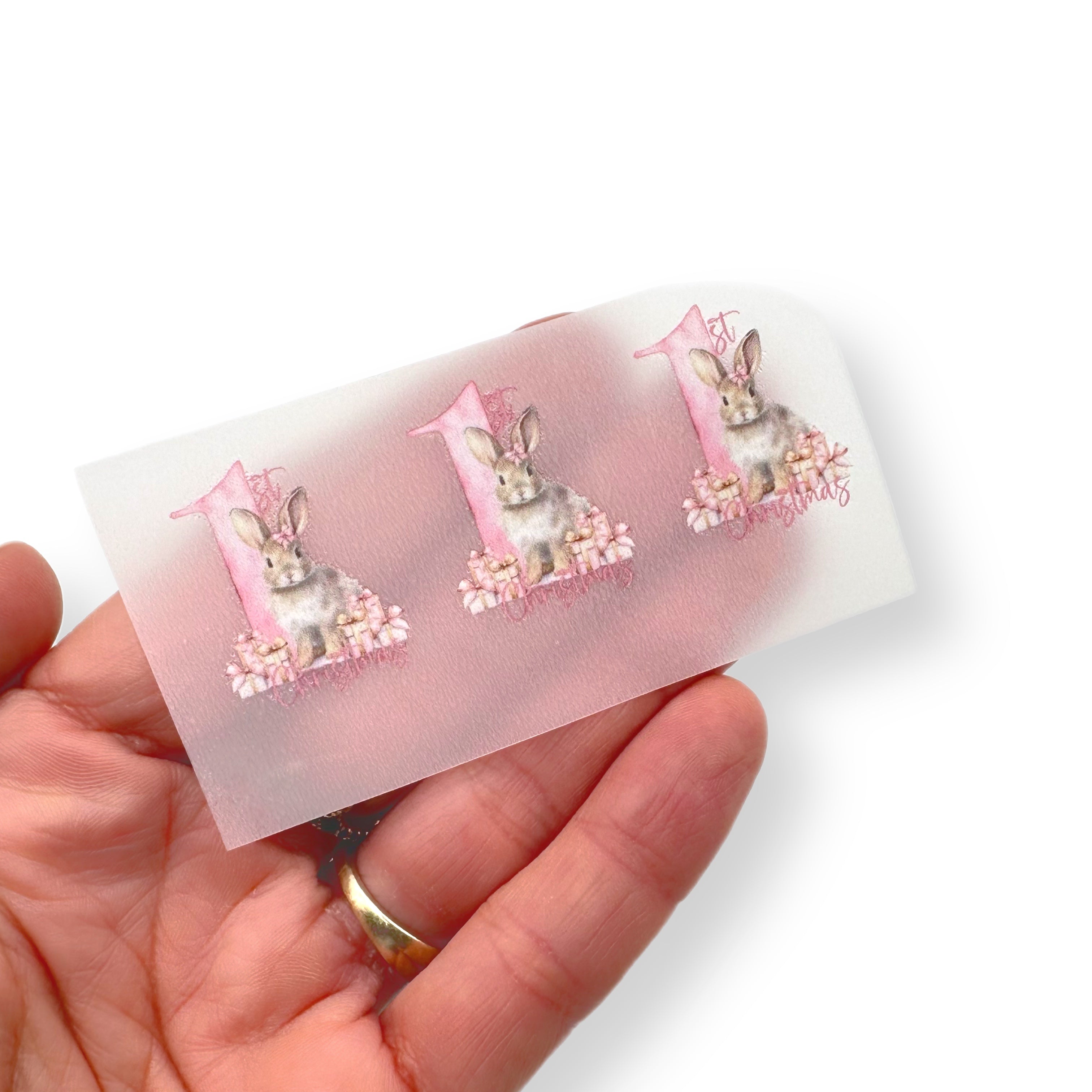 1st Christmas Pink Bunny DTF Mini Transfers 1''