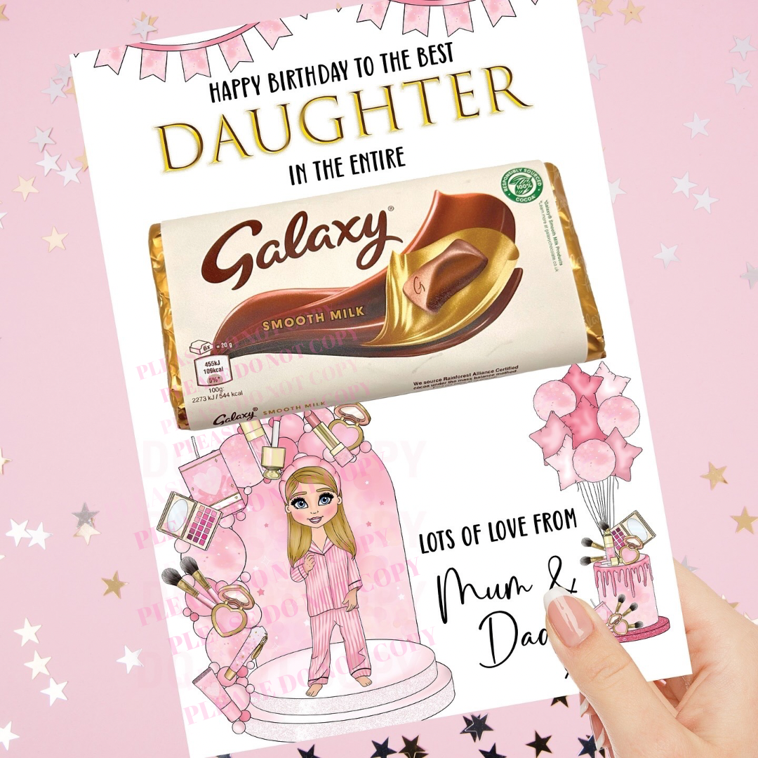 Happy Birthday Girl Make Up Dolly Galaxy Chocolate Boards- Premium Card