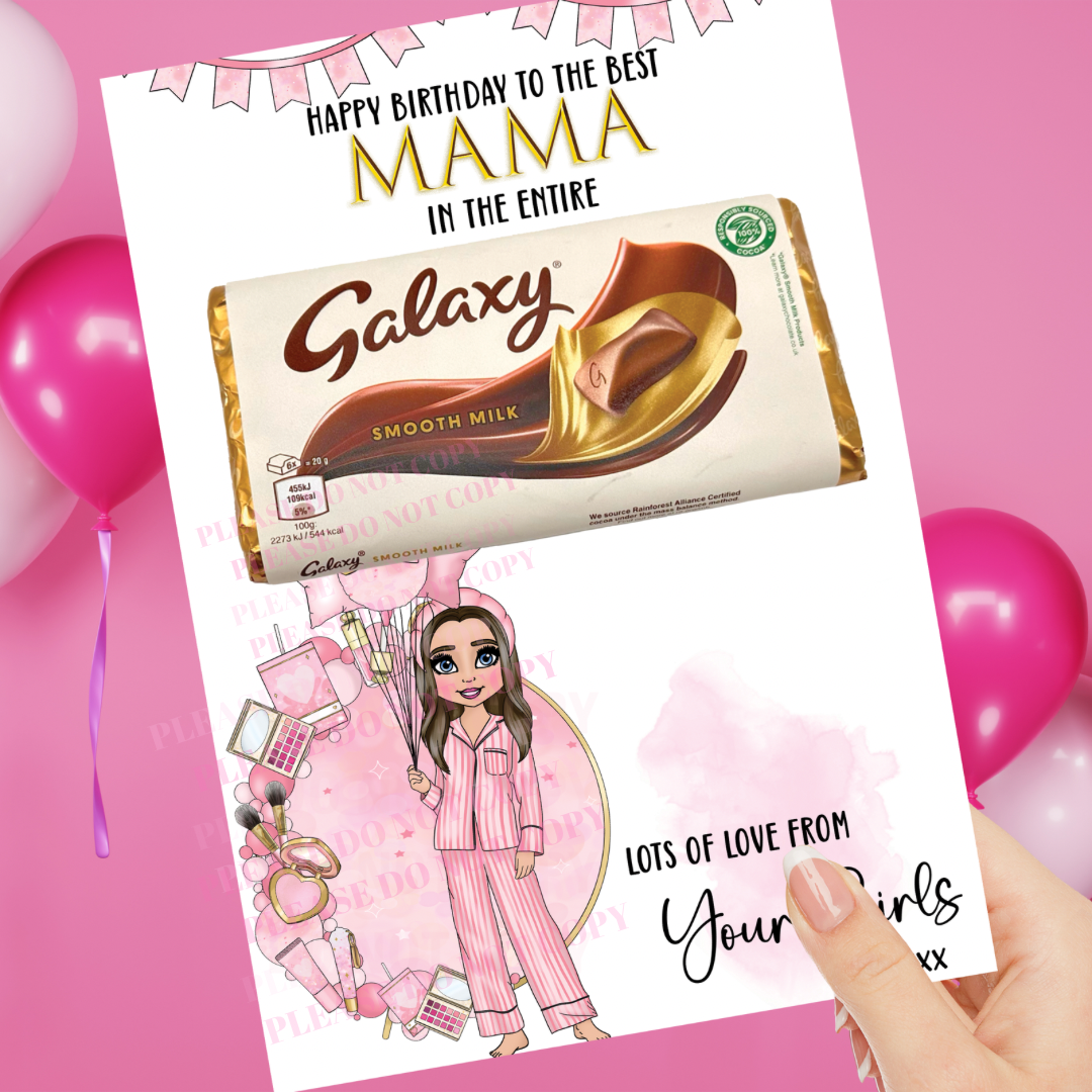 Women's Happy Birthday Make Up Dolly Galaxy Chocolate Boards- Premium Card