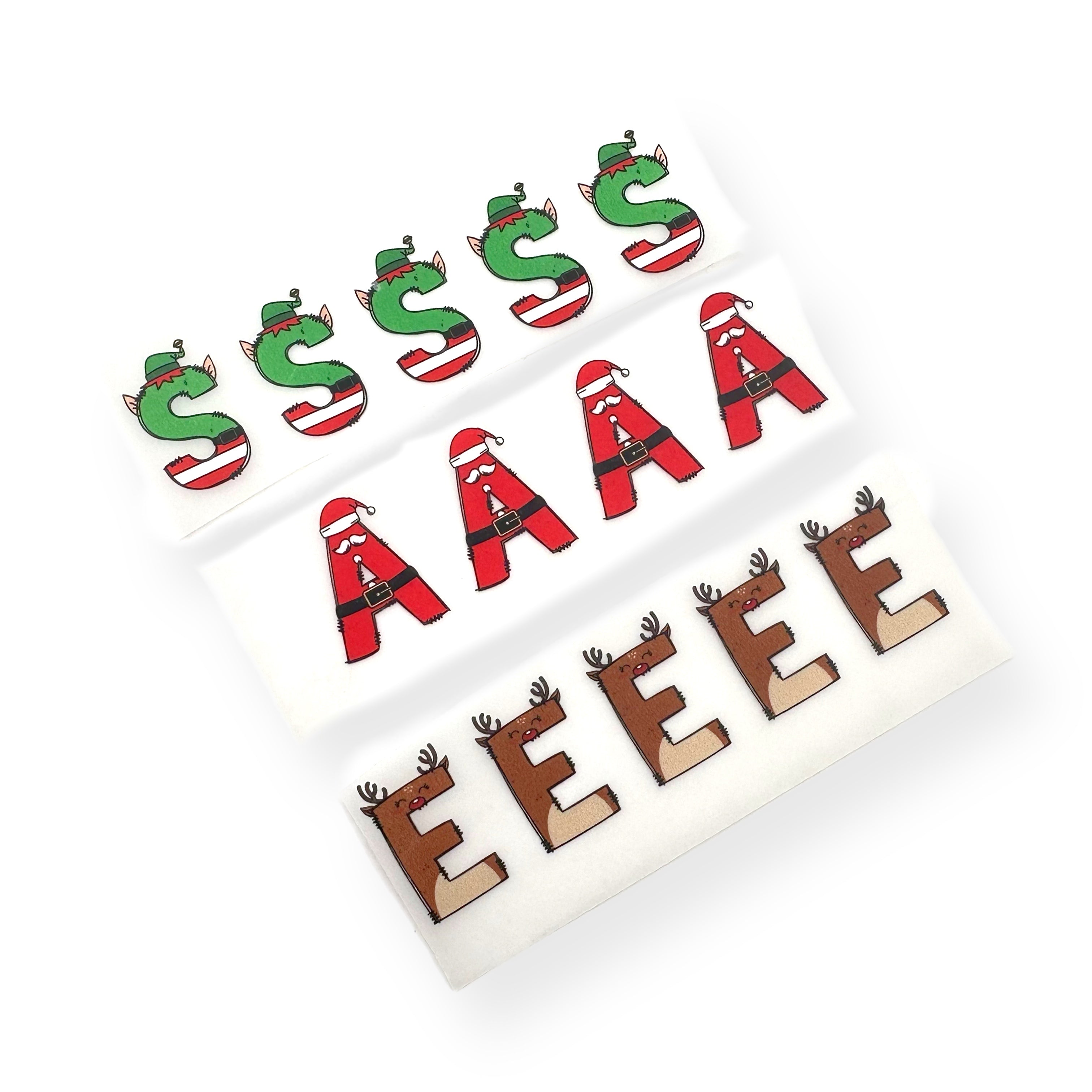 Christmas characters- Elf, Santa or Reindeer Alphabet Letter Initials DTF Mini Transfers 1''