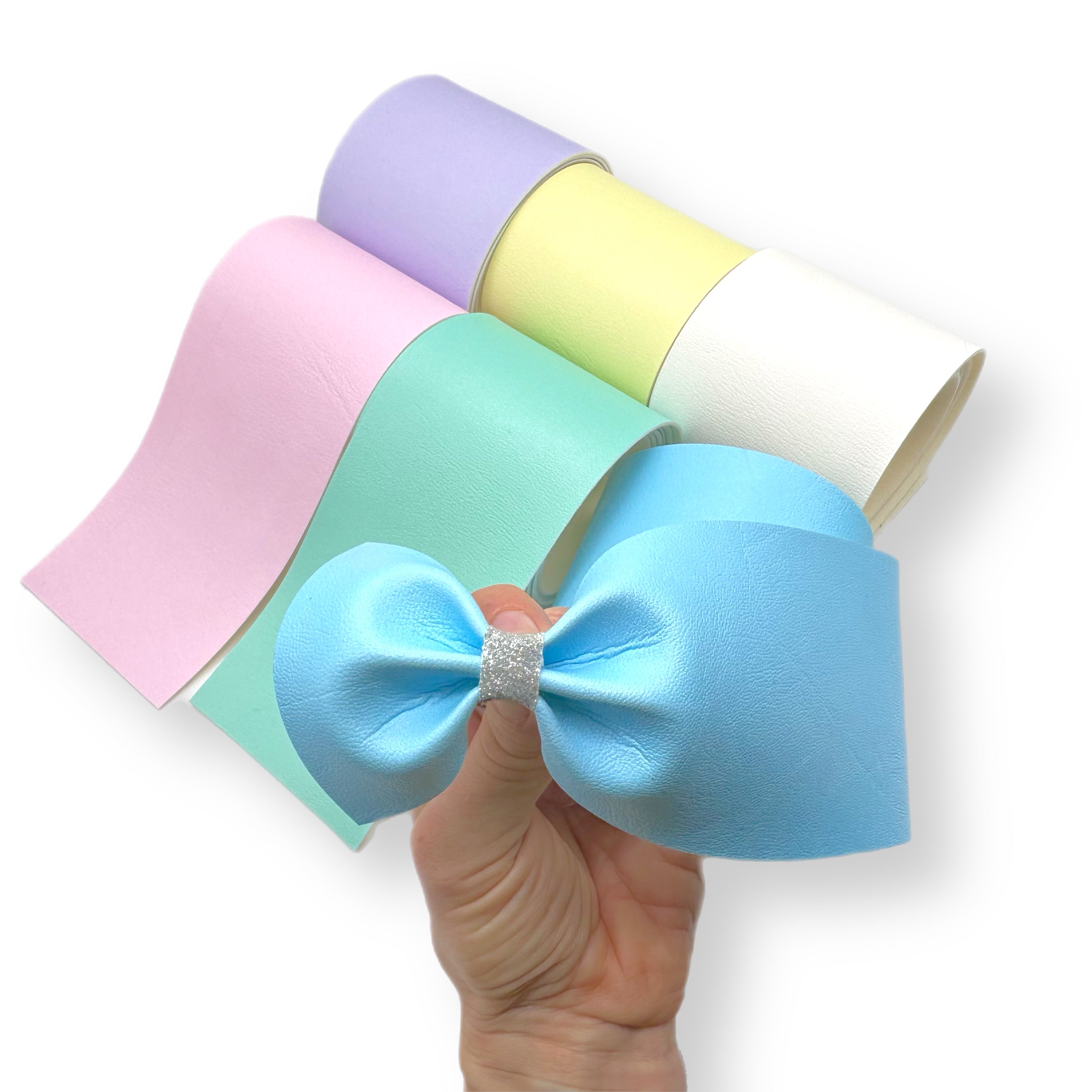 Pastel Sugar Coated Core Colour Faux Leather Mega Bow Strips Collection - 6 Mega Bow Strips