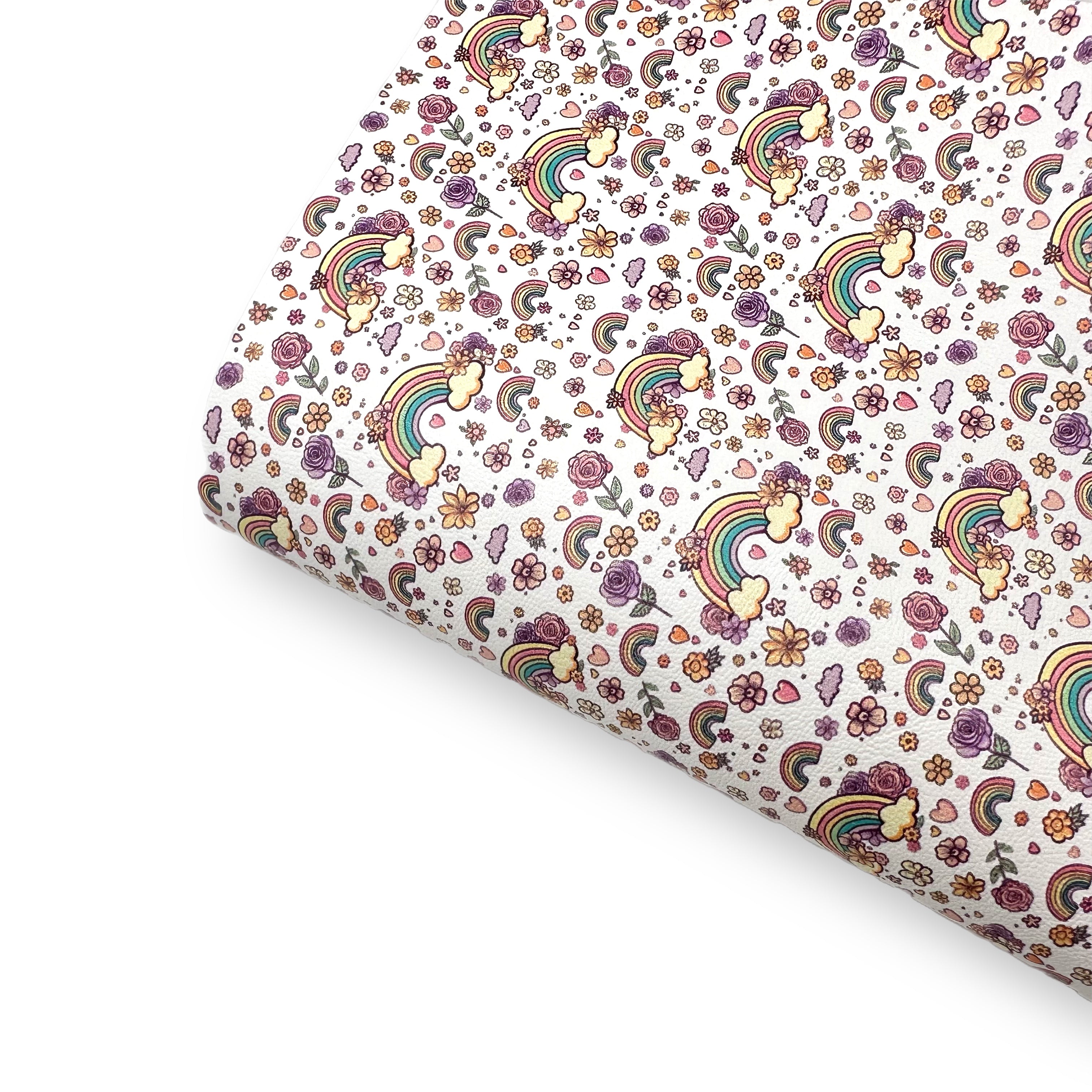 Pastel floral rainbows Premium Faux Leather Fabric Sheets