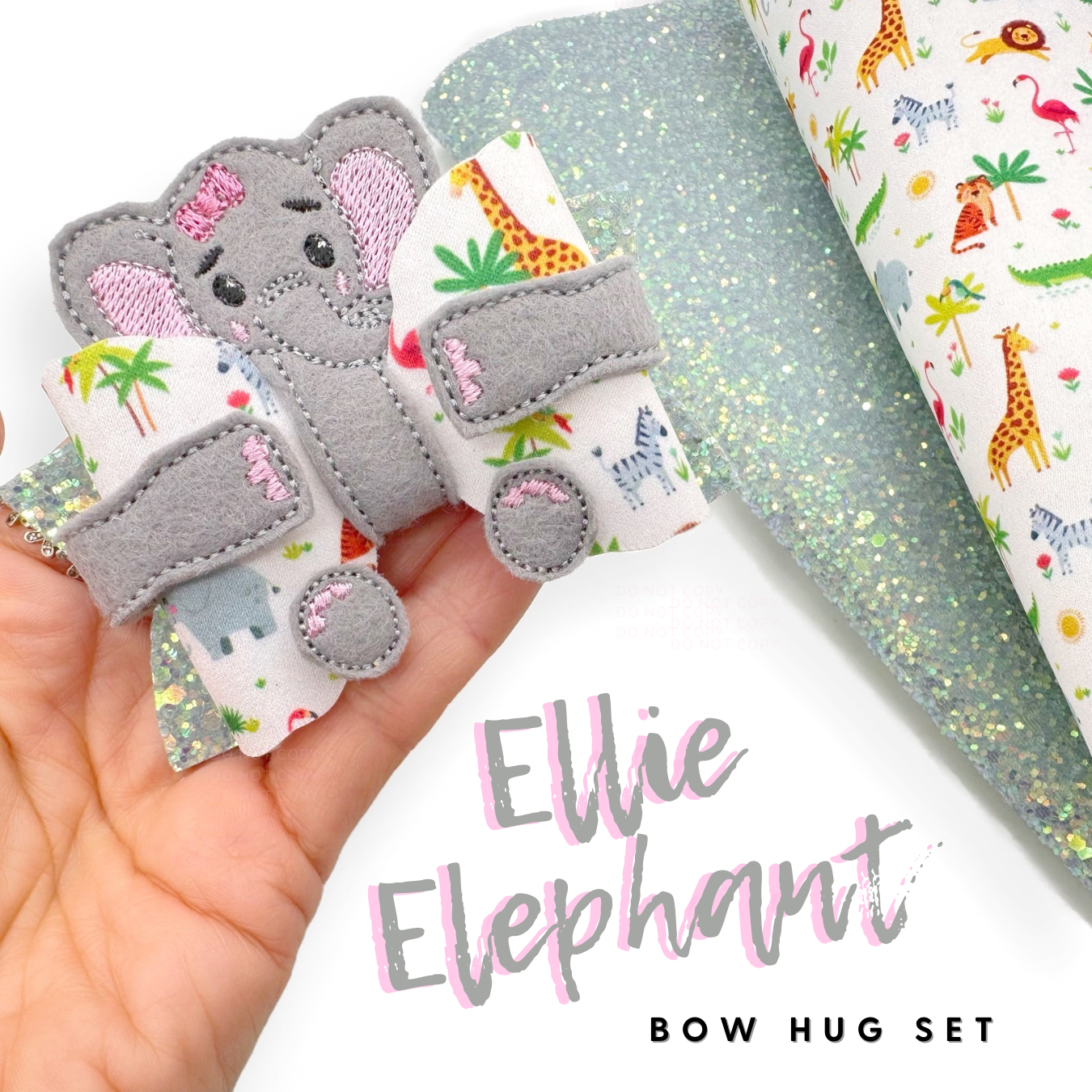 Ellie the Elephant Bow Hug Wrap Arounds & Pop up Feltie Set
