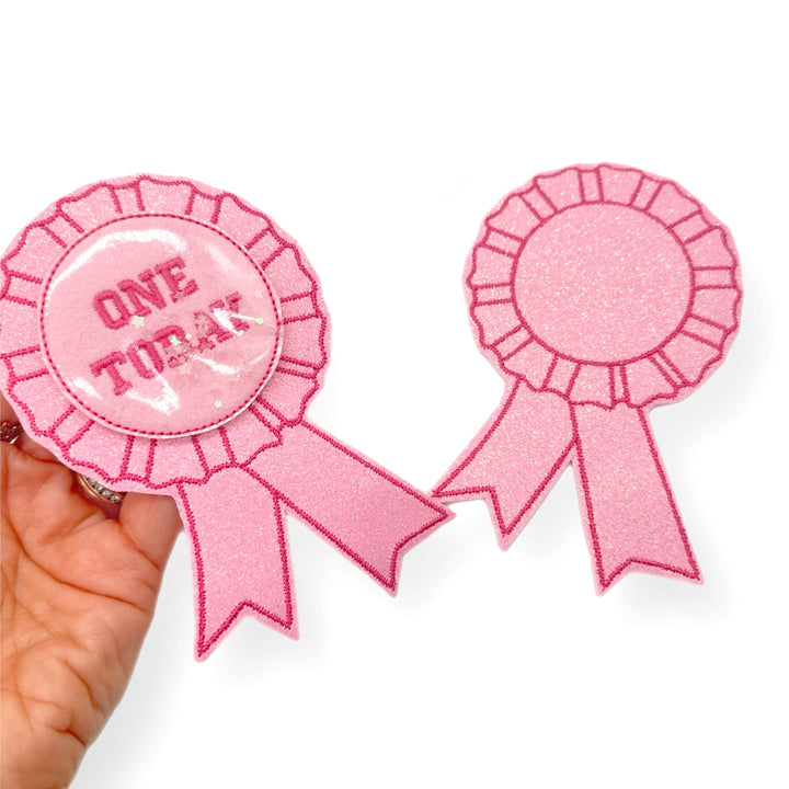 Pink Glitter Rosette Blank Embroidered Feltie Badges