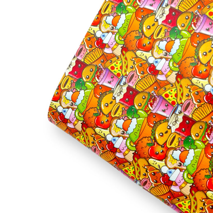 Kawaii Food Friends Premium Faux Leather Fabric