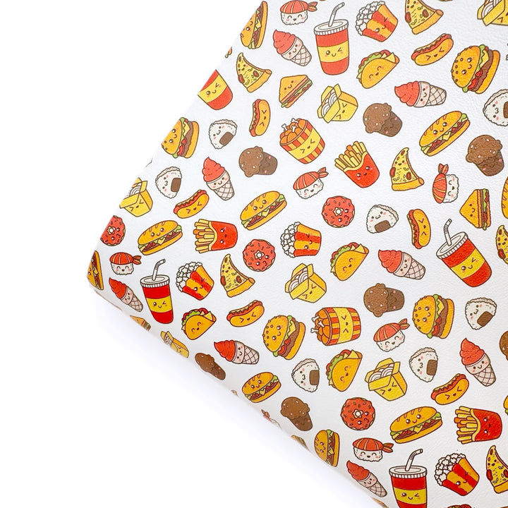 Kawaii Food Fest Premium Faux Leather Fabric