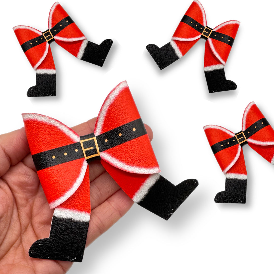 Santas Boots Faux Leather DIY Hair Bow Loops & Craft Cutout Sheets