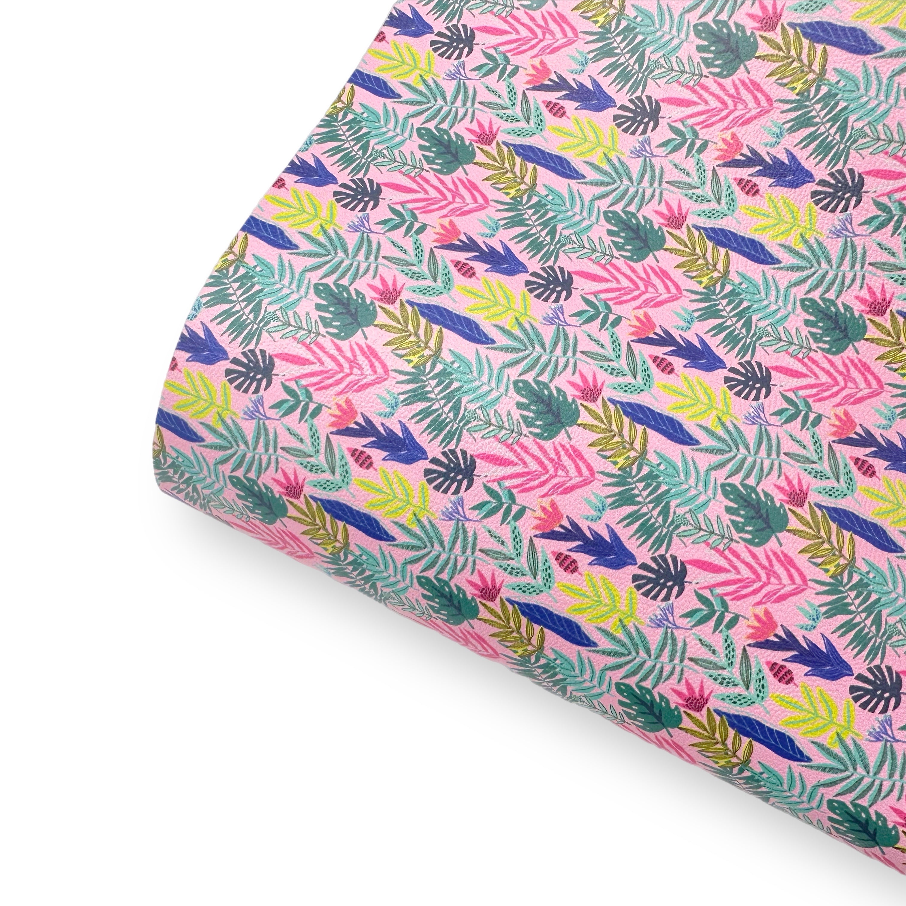 Pink Jungle Flowers Premium Faux Leather Fabric