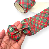 Red & Green Tartan Faux Leather Mega Bow Strips- 2 Sizes