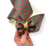 Rich Green & Red Tartan Faux Leather Mega Bow Strips- 2 Sizes