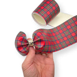 Traditional Red Tartan Faux Leather Mega Bow Strips- 2 Sizes