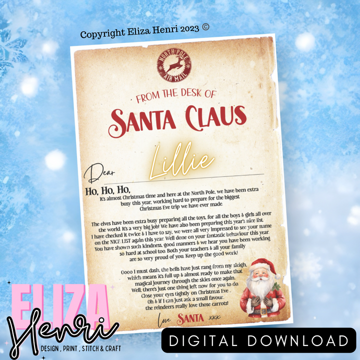 Exclusive Version 2 Print your Own Letter from Santa Digital Download