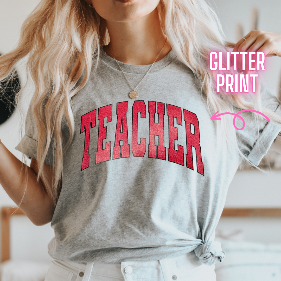 Teacher Varsity Style Full Colour Glitter Iron On Transfers