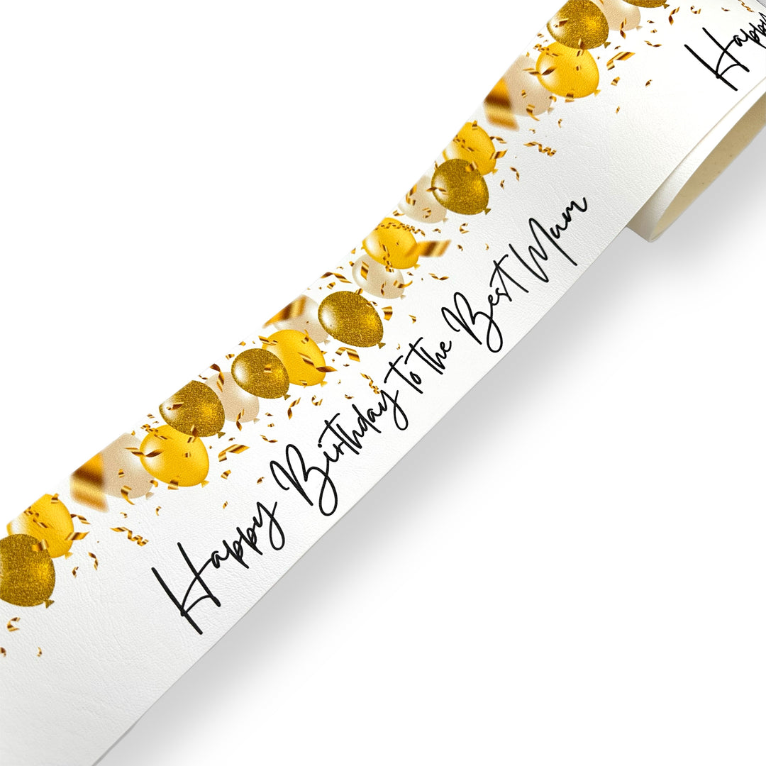 Gold Balloons Personalised Multiple Message Faux Leather Birthday Celebration Banner