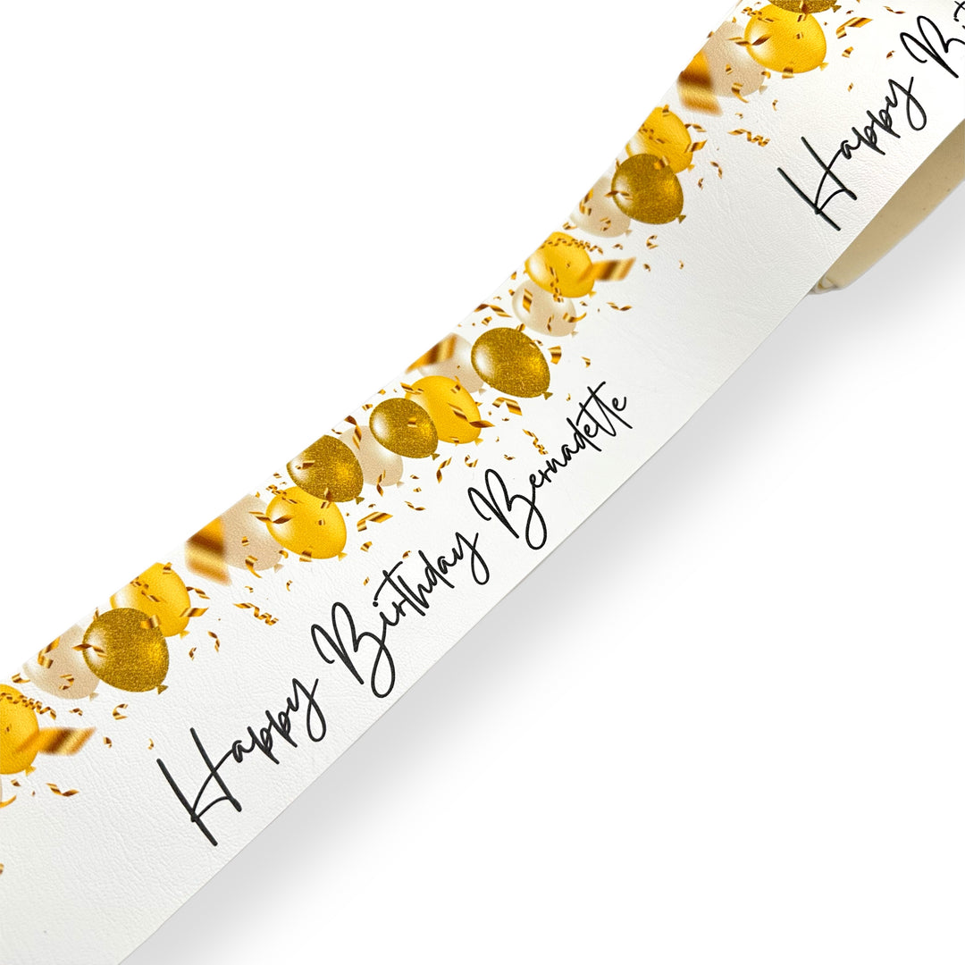 Gold Balloons Personalised Multiple Message Faux Leather Birthday Celebration Banner