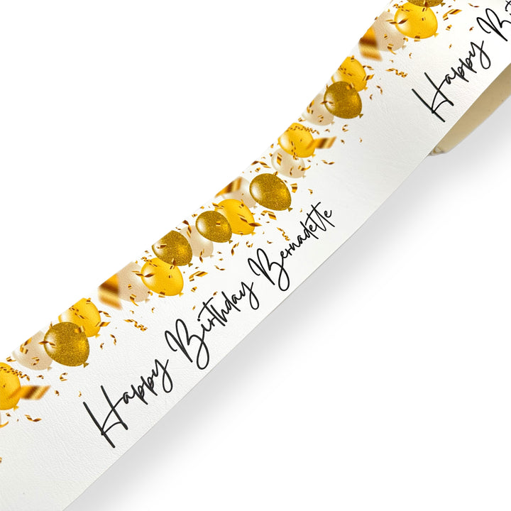 Gold Balloons Personalised Multiple Message Faux Leather Birthday Celebration Banner