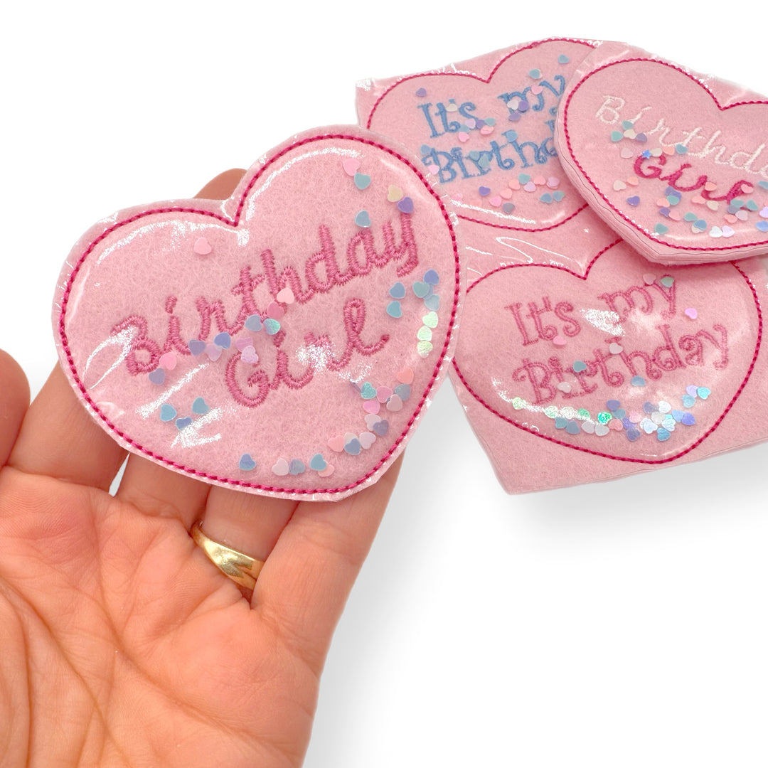 Pink Heart Birthday Badge Face Shaker Felties