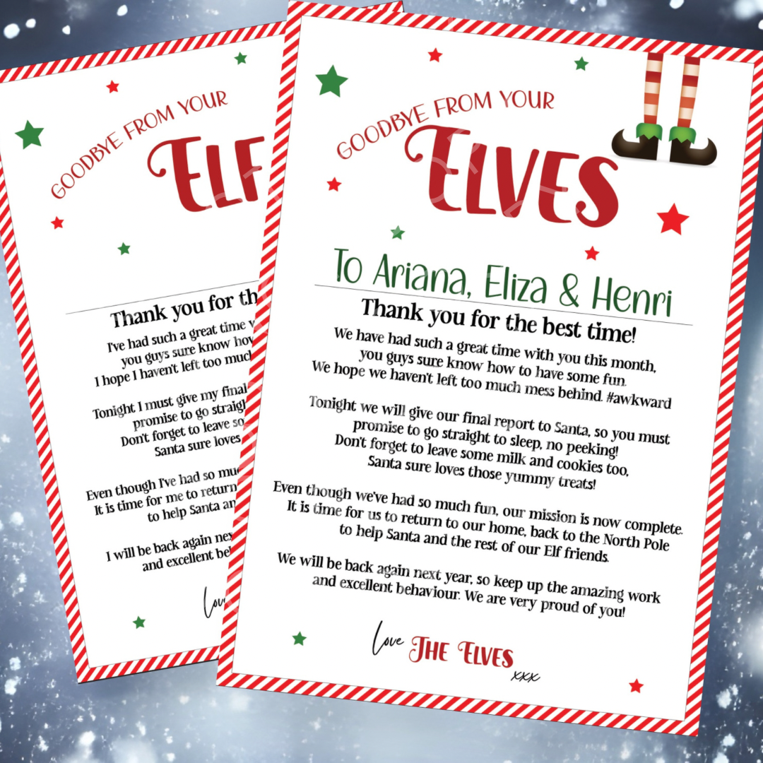 Exclusive Goodbye Elf Letter Luxury Personalised Christmas Canvas