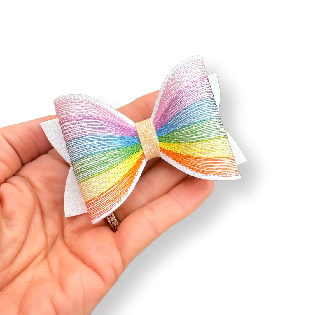 DIY Fold your own Rainbow Stitched Embroidered Faux Leather Bows