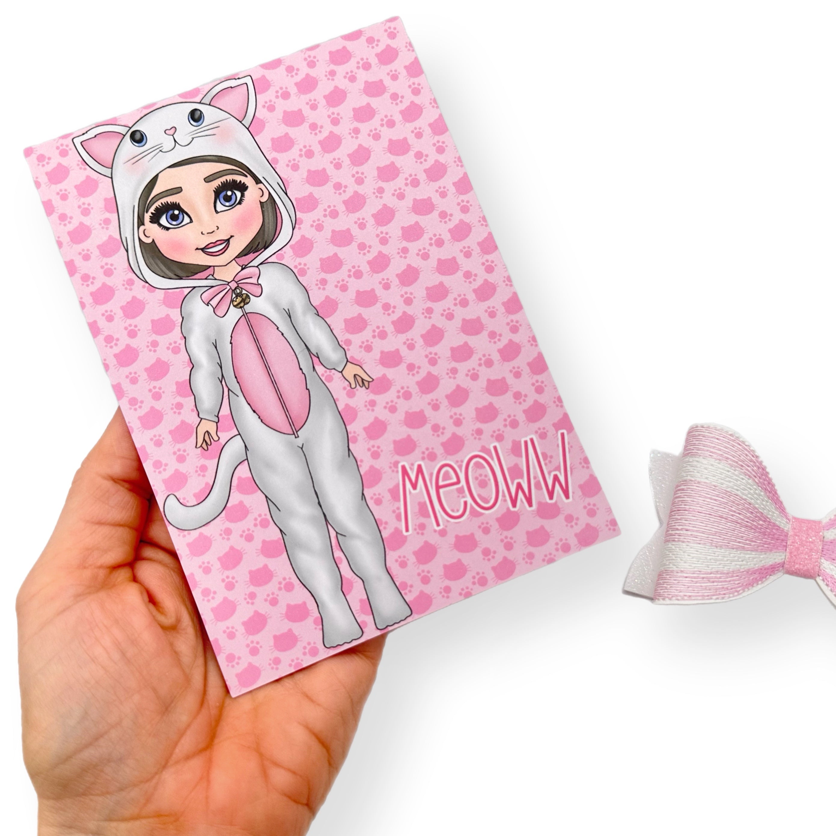 Little White Kitten Dolly Bow Cards- Single Card