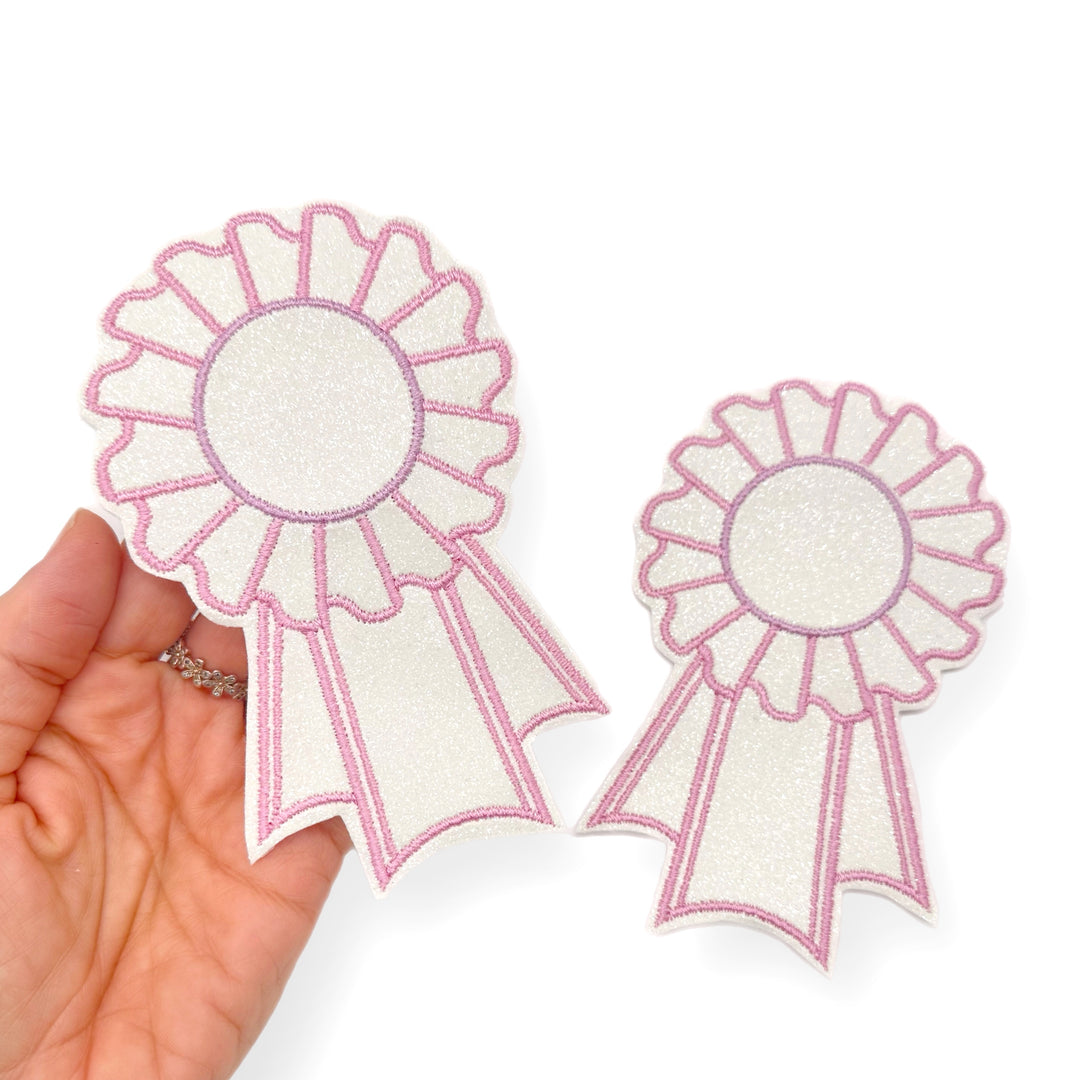 White Glitter Triple Tail Rosettes-  Badge Blank Embroidered Felties