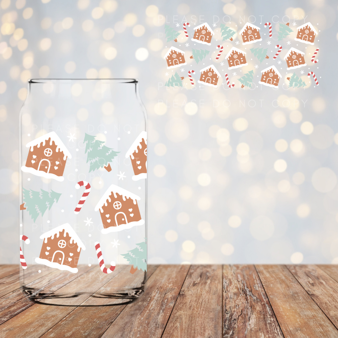 Gingerbread House Libby Cup Glass Can UVDTF Wrap 16oz