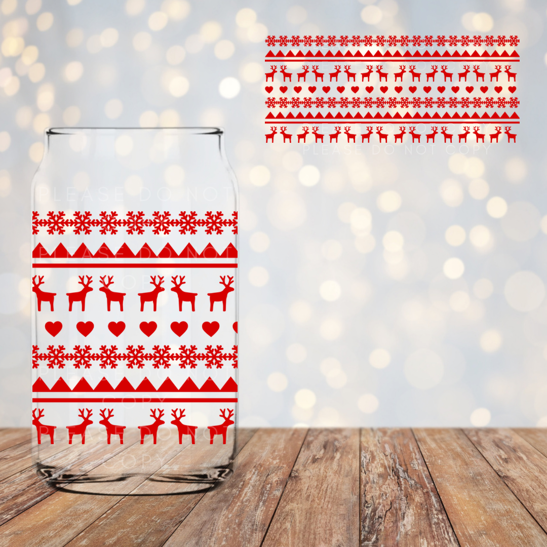 Scandi Christmas Jumper Libby Cup Glass Can UVDTF Wrap 16oz