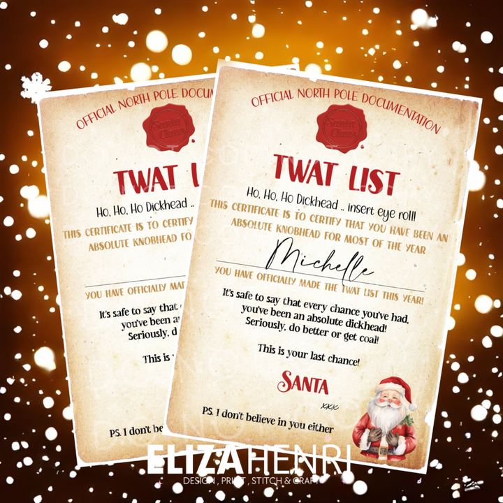 Tw*% List certificate Personalised Christmas Canvas