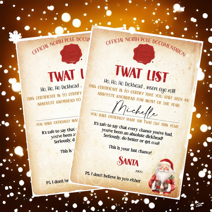 Tw*% List certificate Personalised Christmas Canvas