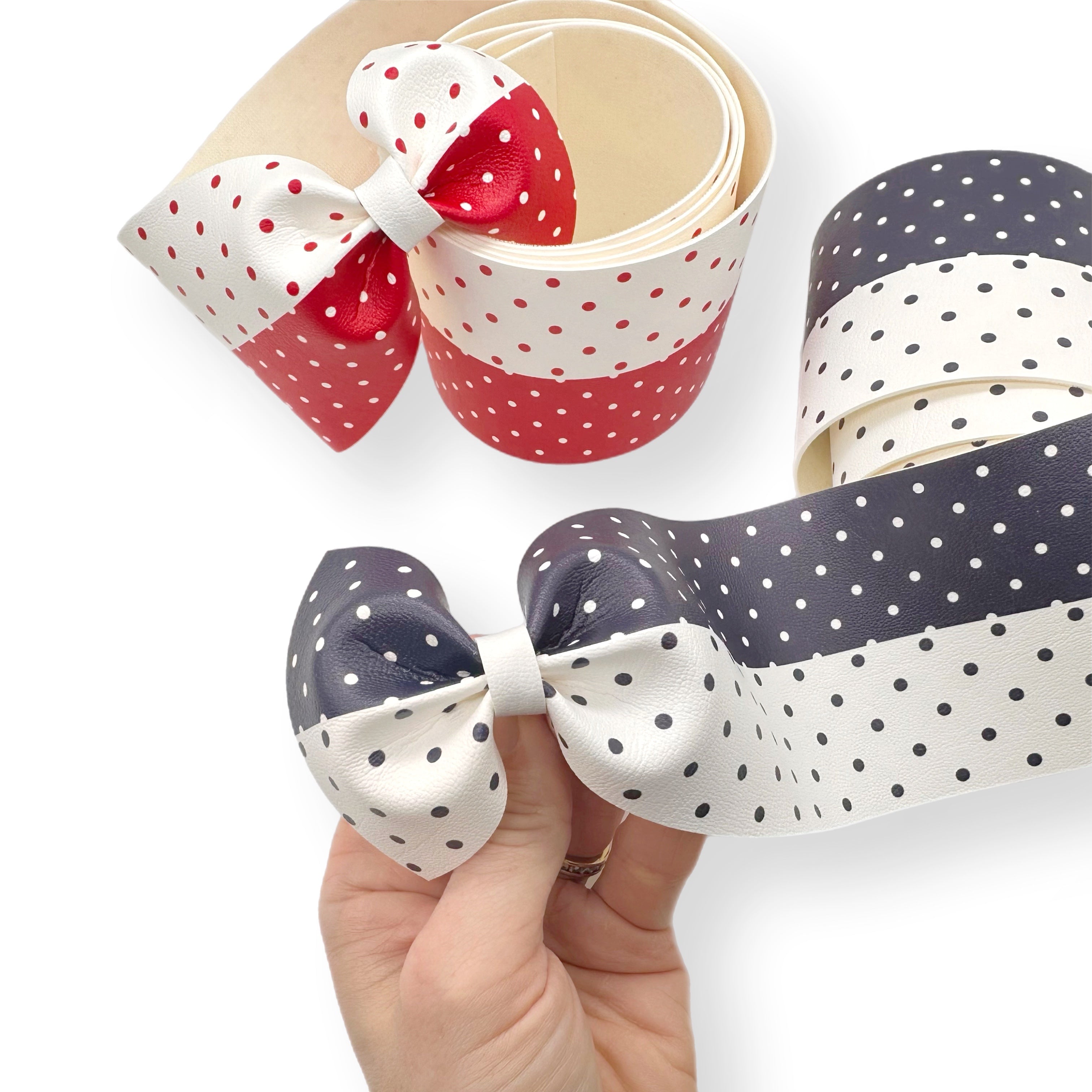 Half Half Polka Dot Bow Strips Faux Leather Mega Bow Strips