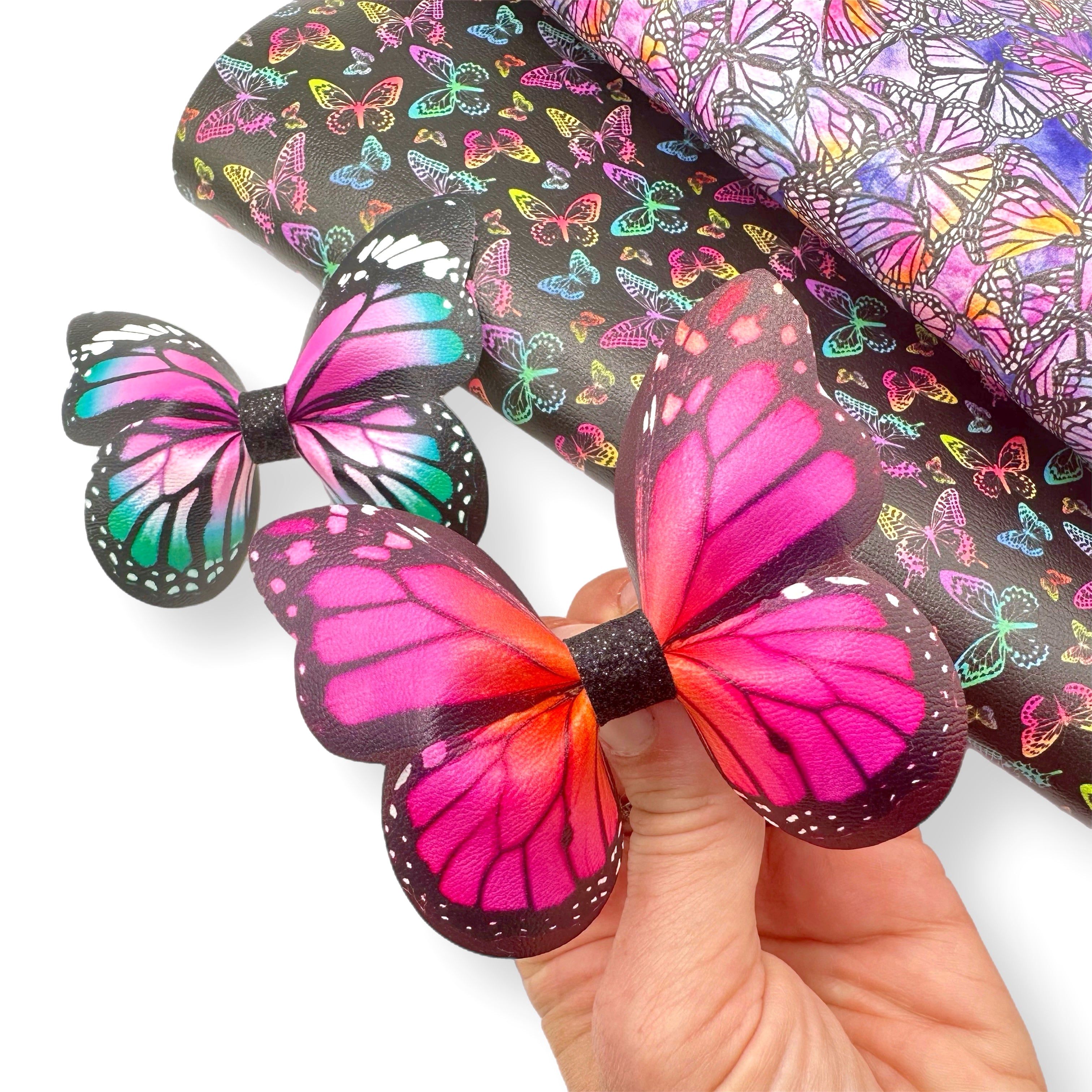 Dark Mystical Butterfly Pinch Bows DIY Cut Out Faux Leather Fabric Sheets