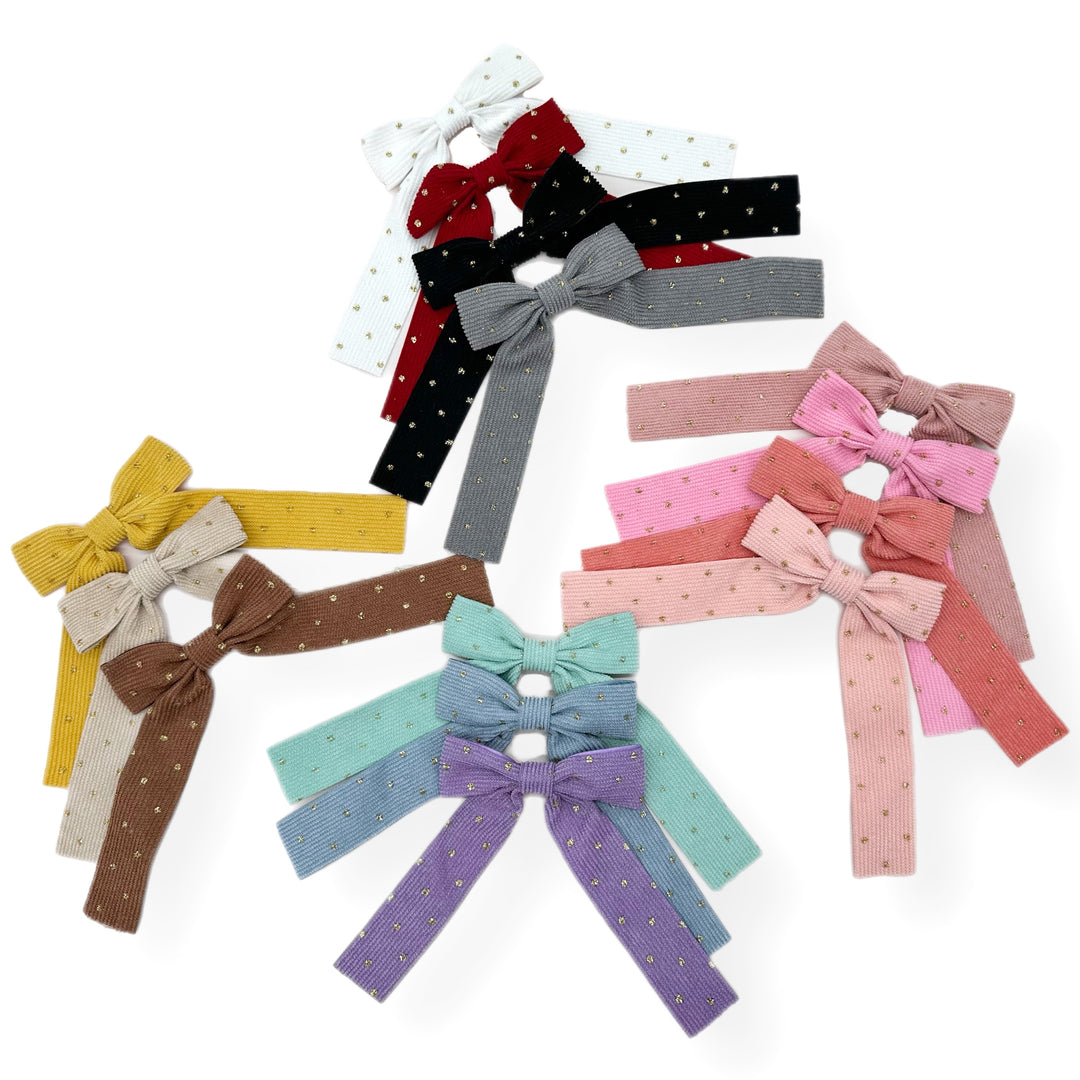 Corduroy Glitter Long Tail Bows- 3.5”