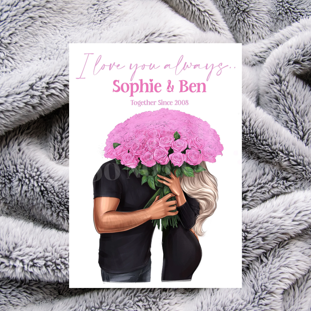 Personalised Couples Pink Bouquet Canvas Prints