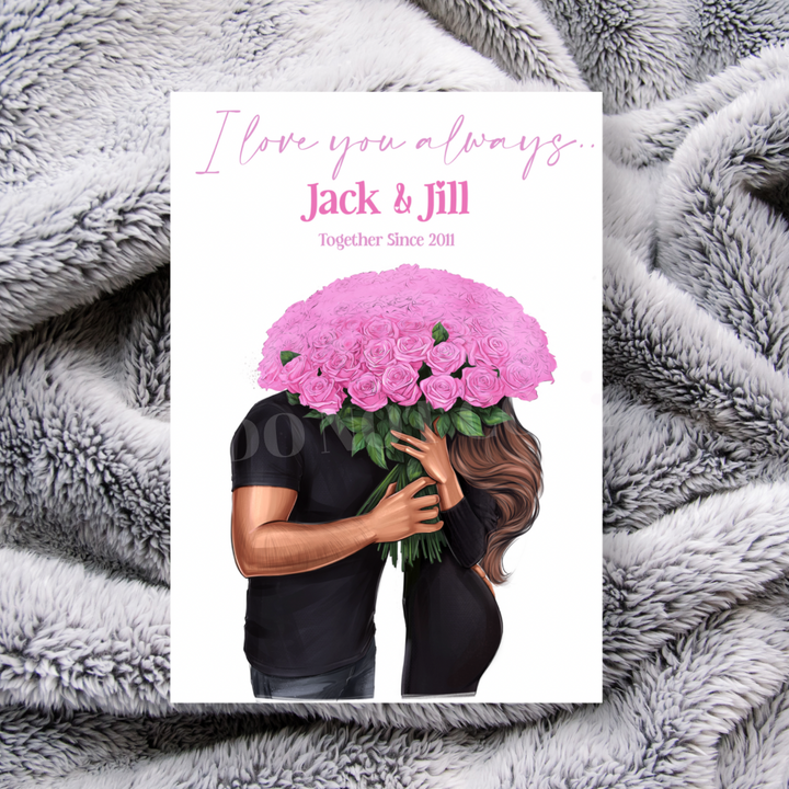 Personalised Couples Pink Bouquet Canvas Prints