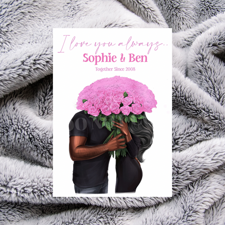 Personalised Couples Pink Bouquet Canvas Prints