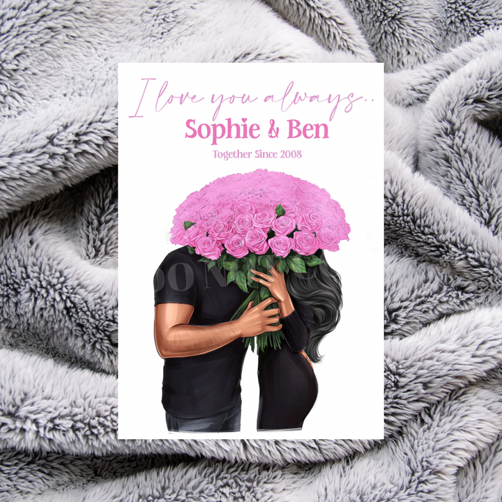 Personalised Couples Pink Bouquet Canvas Prints