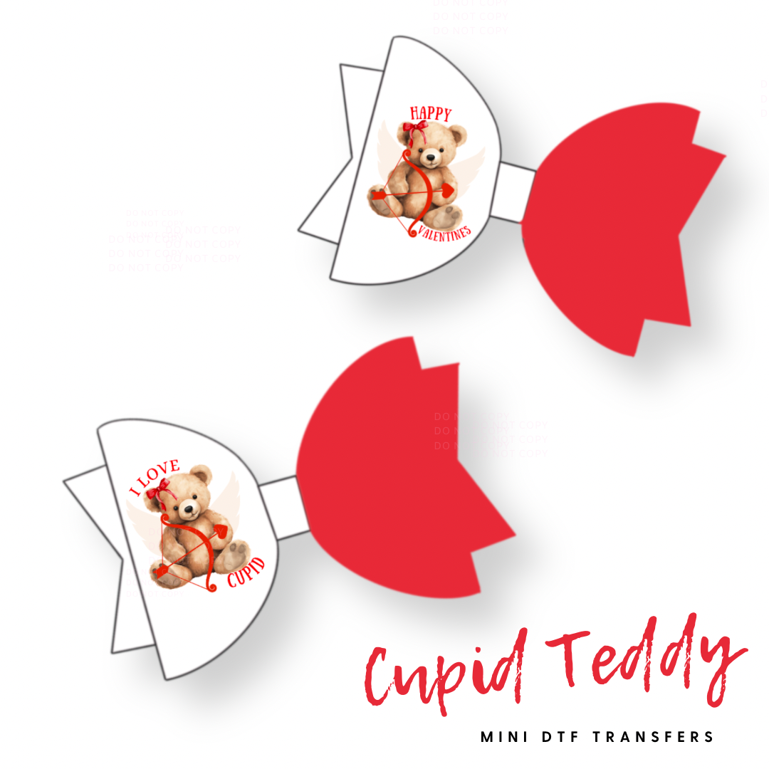 Cupid Valentines Teddy Bears DTF Mini Transfers 1''