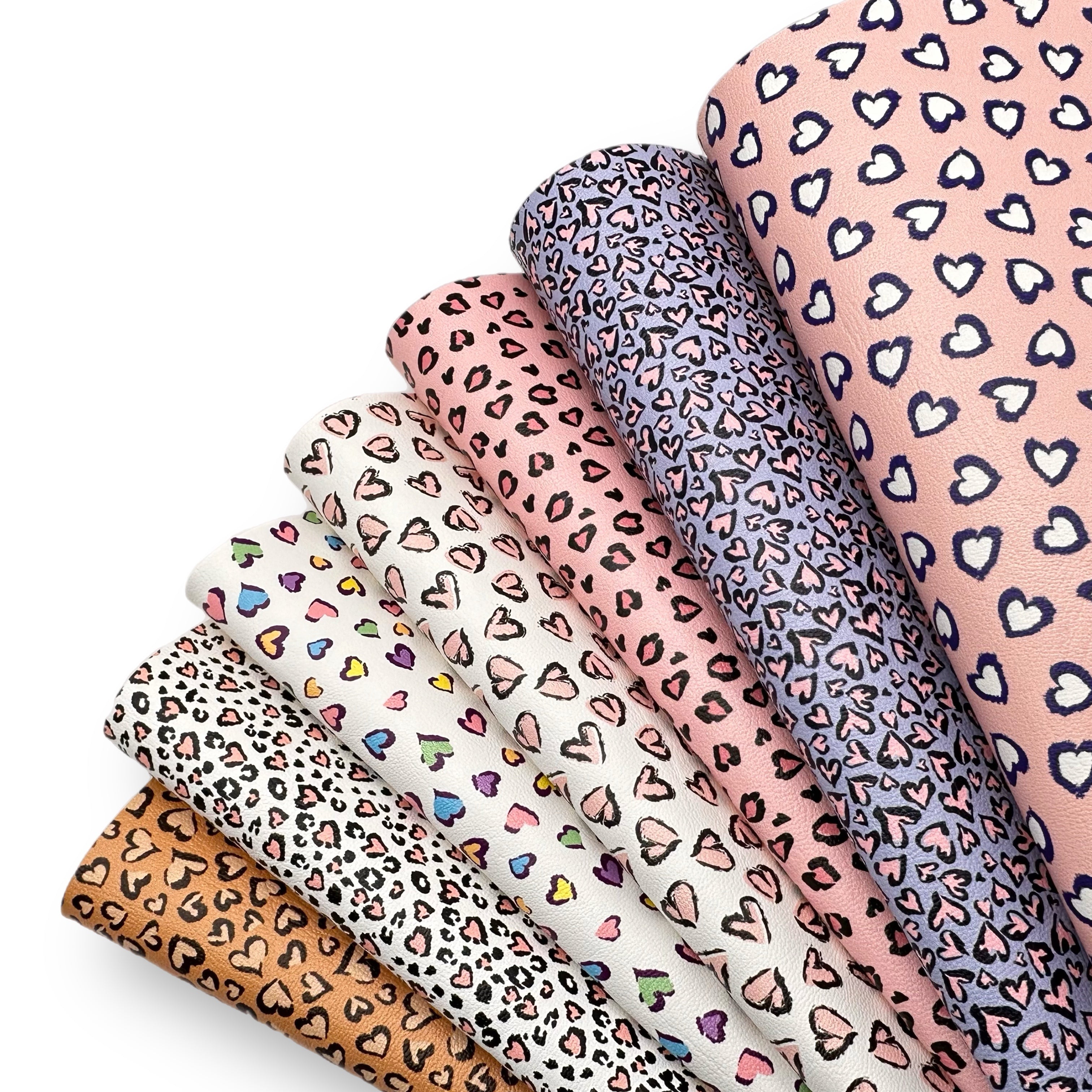 Perfect Leopard Hearts Premium Faux Leather Fabric Collection