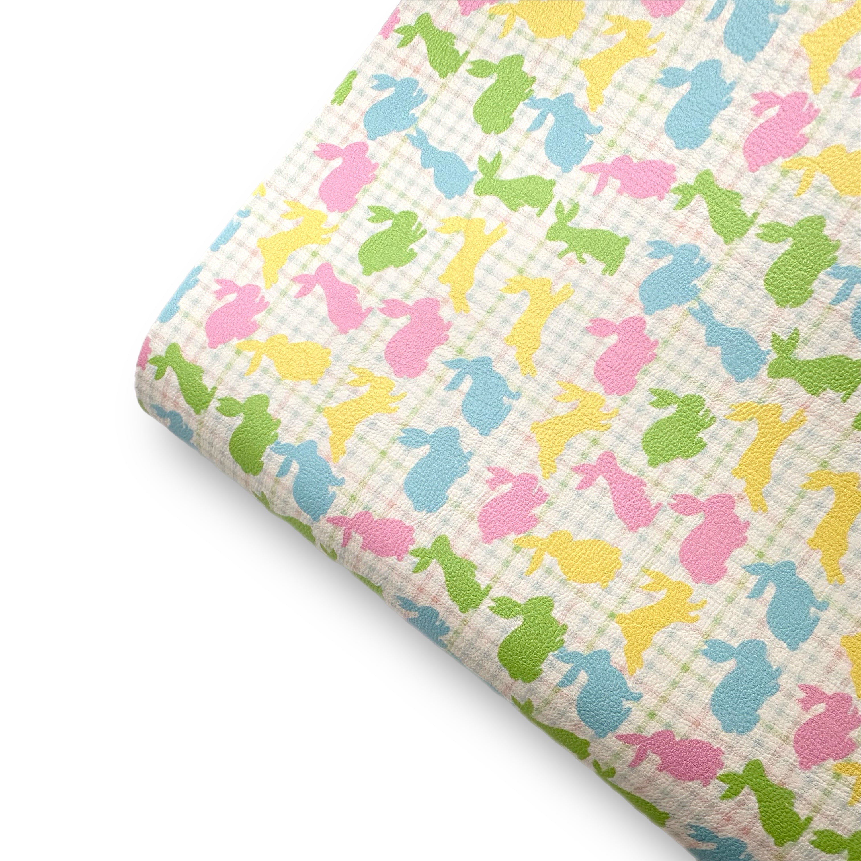 Pastel Gingham Bunny Premium Faux Leather Fabric