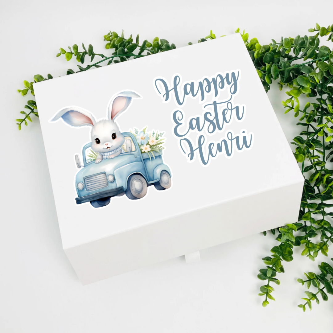 Easter Bunny Boy Stick on Vinyl Decals- Optional name
