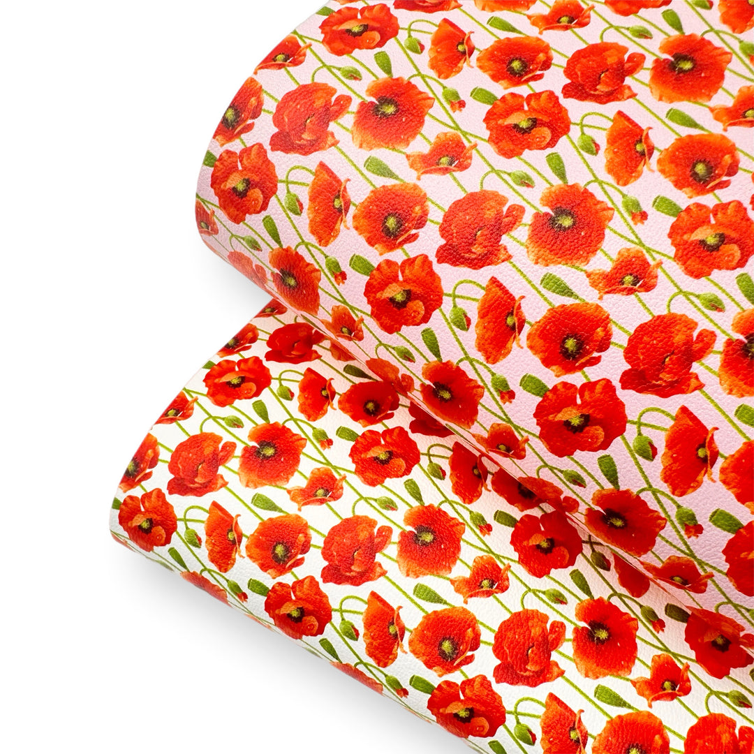 Wild Poppies Premium Faux Leather Fabric