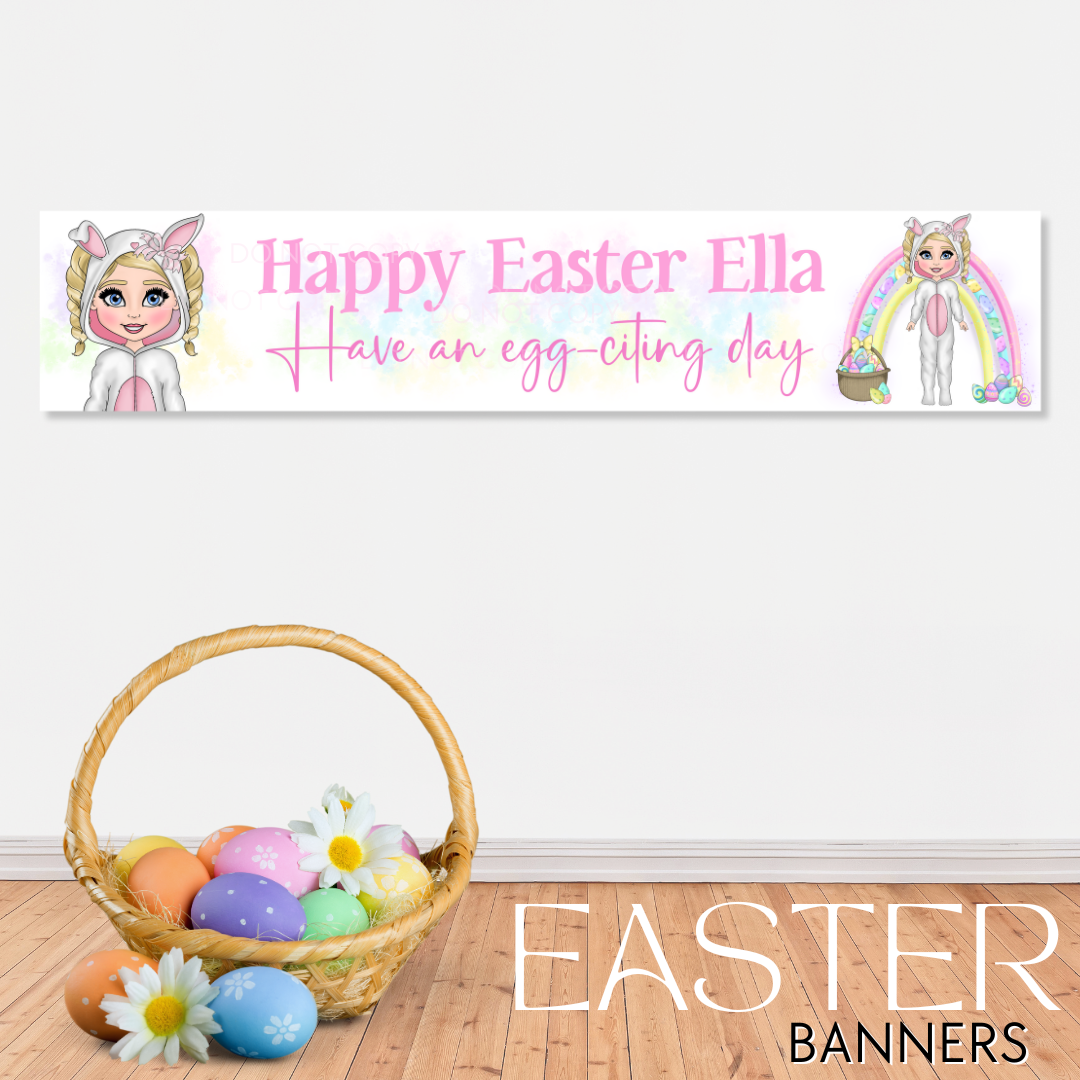 Happy Easter Bunny Girl Personalised Faux Leather Banner