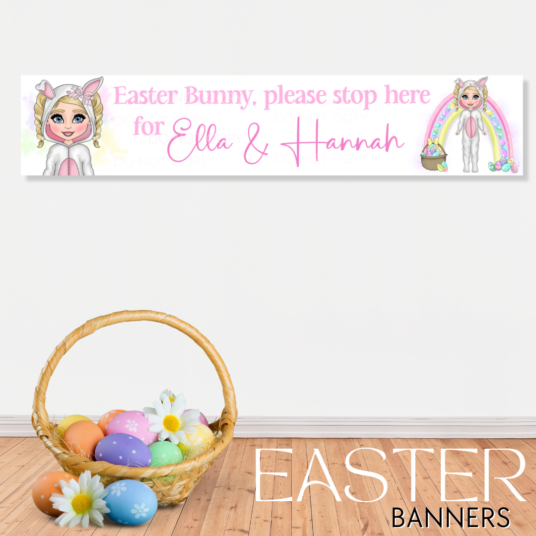 Easter Bunny Girl Please Stop Here Personalised Faux Leather Banner