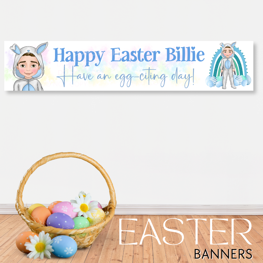 Happy Easter Bunny Boy Personalised Faux Leather Banner