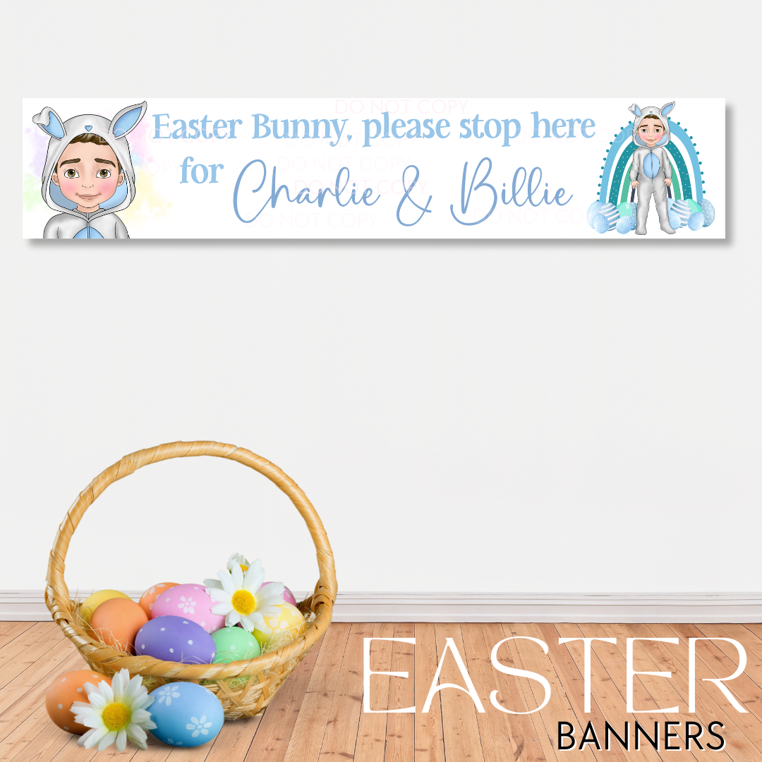 Easter Bunny Boy Please Stop Here Personalised Faux Leather Banner