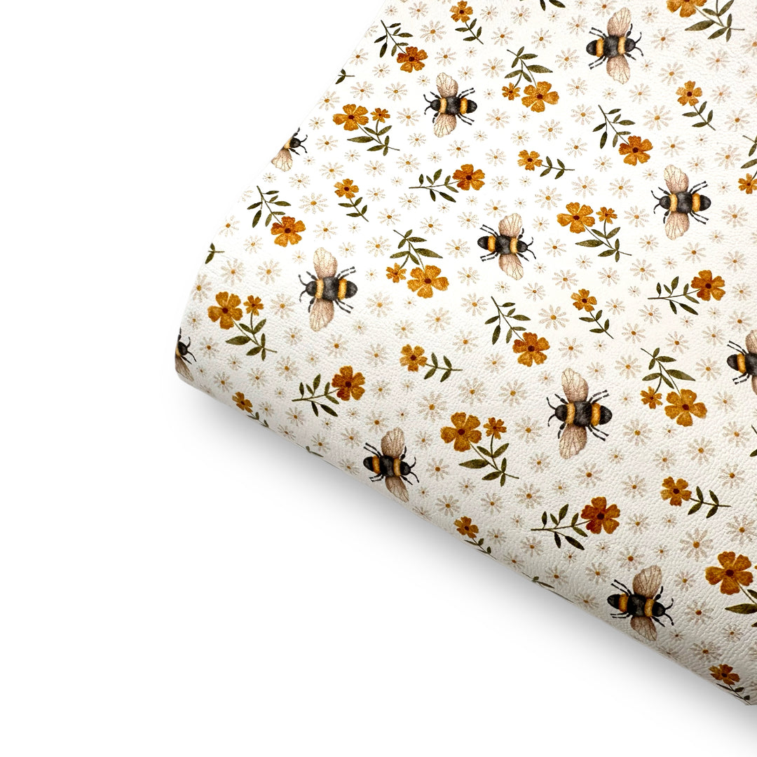 Happy Honey Bees Premium Faux Leather Fabric