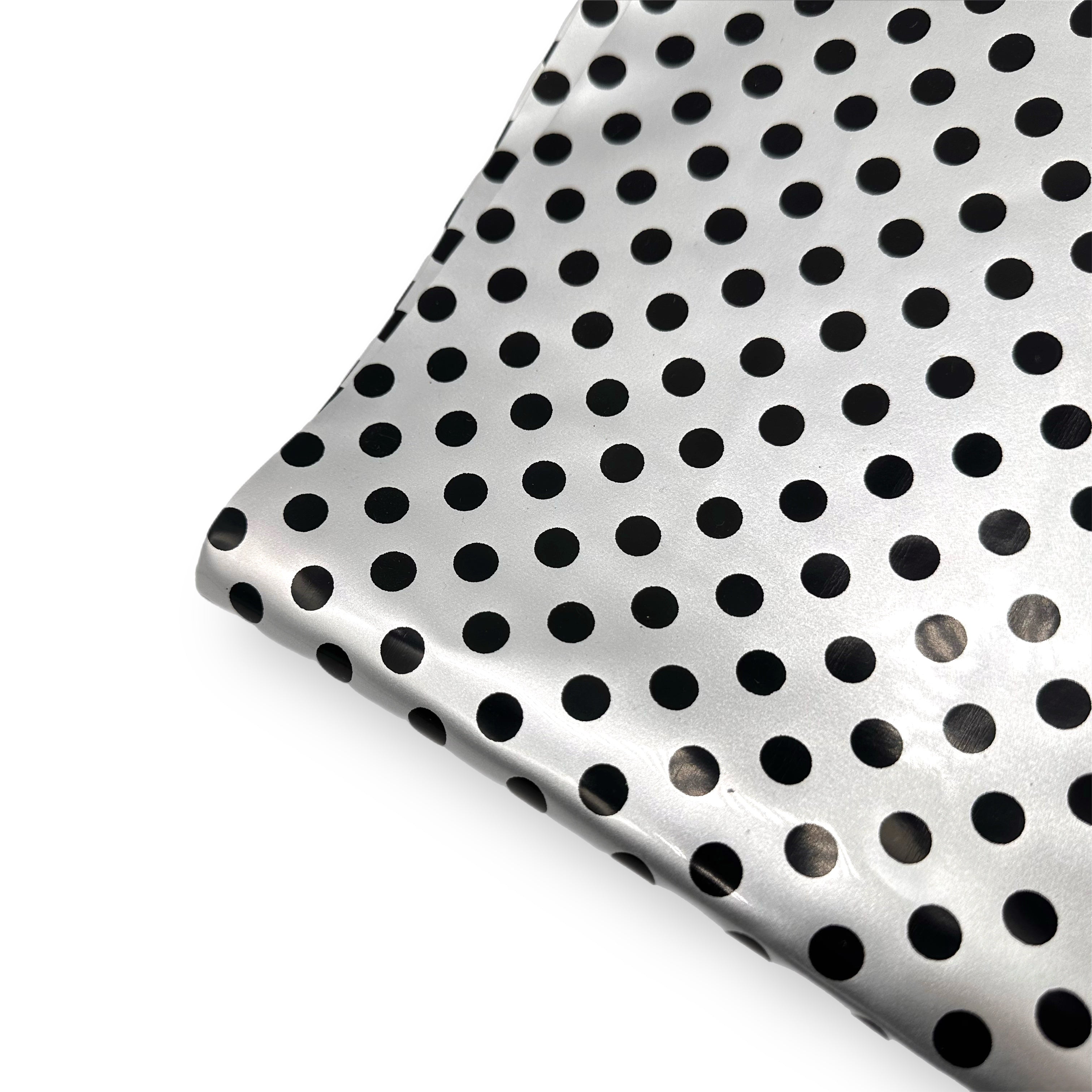 Silver & Black Polka Dot Shiny Leatherette