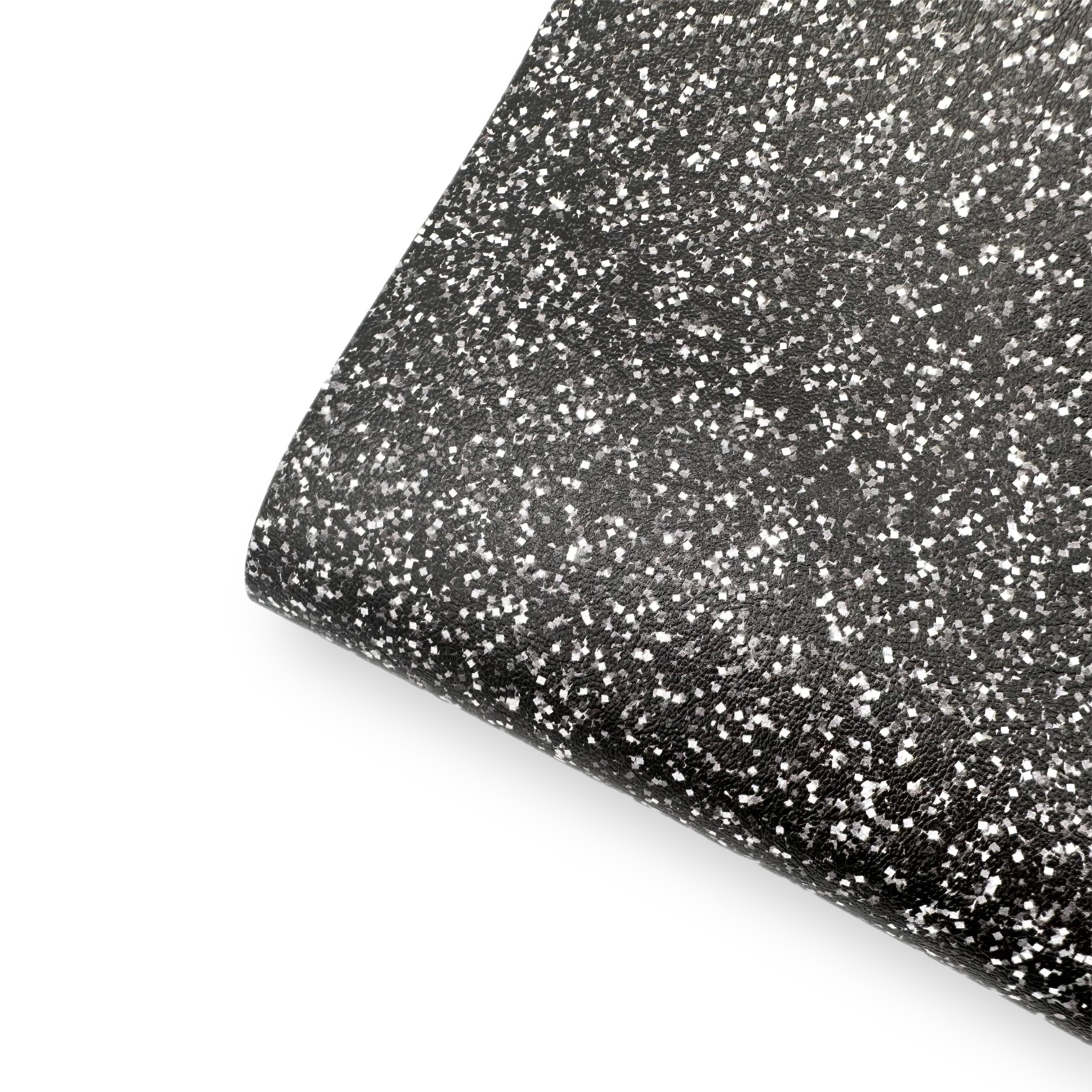 Jet Black Faux Glitter Effect Premium Faux Leather Fabric Sheets